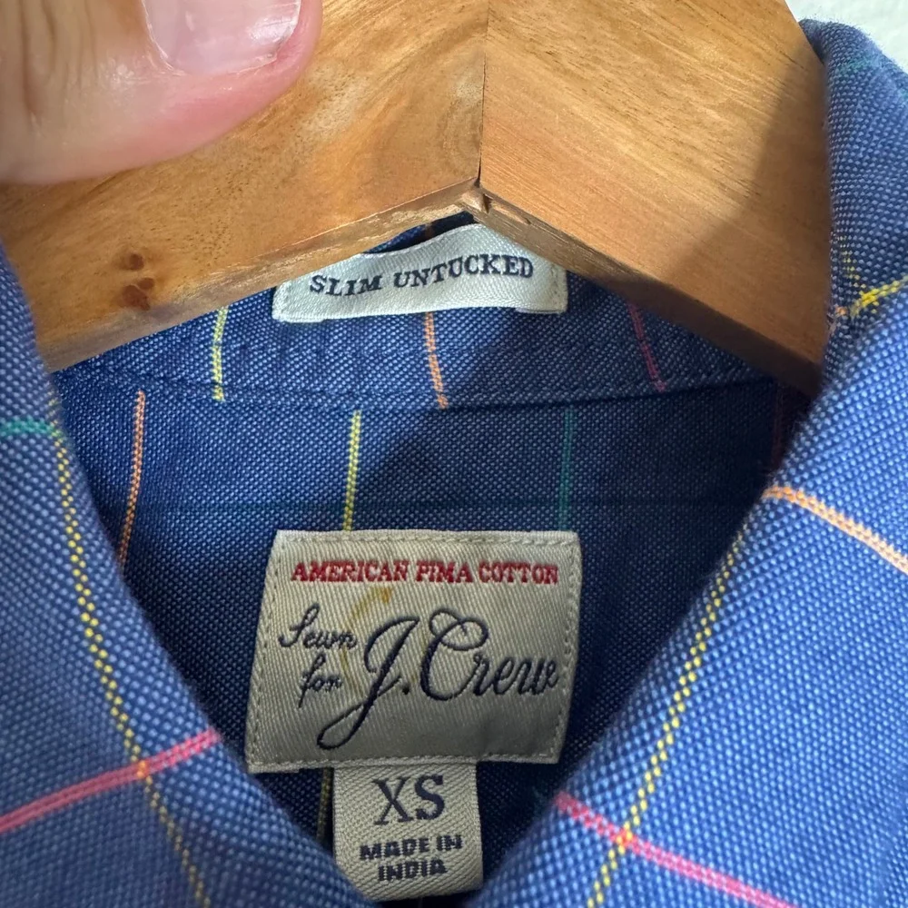 J.Crew Men's Slim Untucked Pima Cotton Button Down Shirt Blue Plaid XS